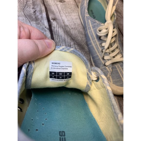 Sea Vees by J. Crew, Monterey Sneaker Chambray, Embroidered Plaid, Size 8 - Picture 4 of 5
